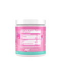 The back view of an Alani Nu Pink Slush Pre-Workout tub, highlighting nutrition facts.